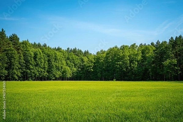 Fototapeta Serene Green Field with Forest Edge - Tranquil Summer Landscape