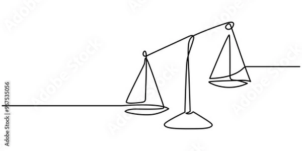 Obraz court legal scale in continuous one drawing. Libra or law identity concept simple vector illustartion, One continuous line drawing of law balance and scale of justice. Symbol and logo of equality
