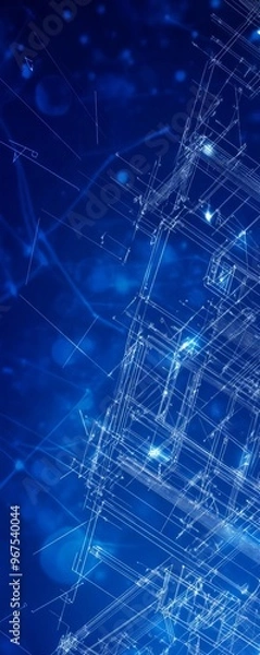 Fototapeta Abstract blue digital background with glowing lines and shapes, suitable for technology, science, or futuristic designs.