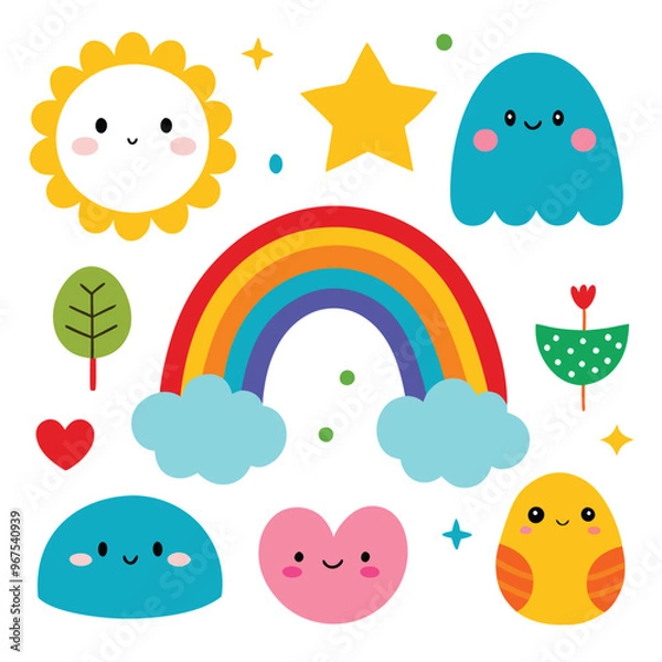 Fototapeta Vector cartoon rainbow illustration set