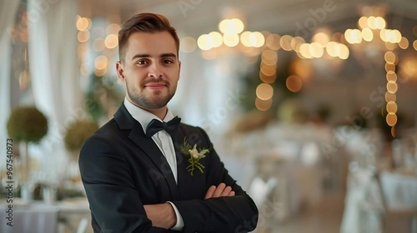 Fototapeta Portrait of an Event Coordinator in a Blurred Wedding Venue Background, Portrait Shot, Event Coordinator, Wedding Venue