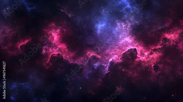 Fototapeta Cosmic Nebula with Pink and Blue Clouds and Stars