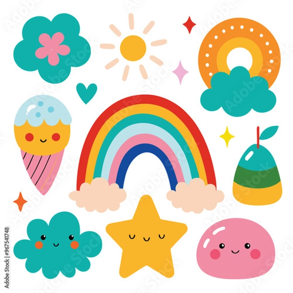 Fototapeta Vector cartoon rainbow illustration set
