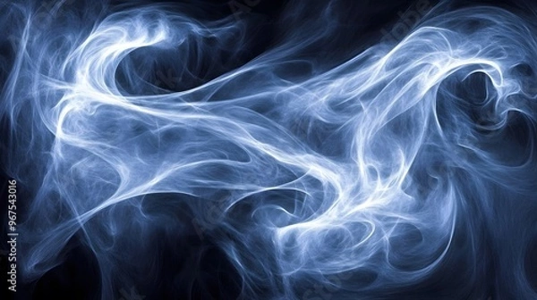 Fototapeta Abstract Blue Smoke Swirls on Black Background