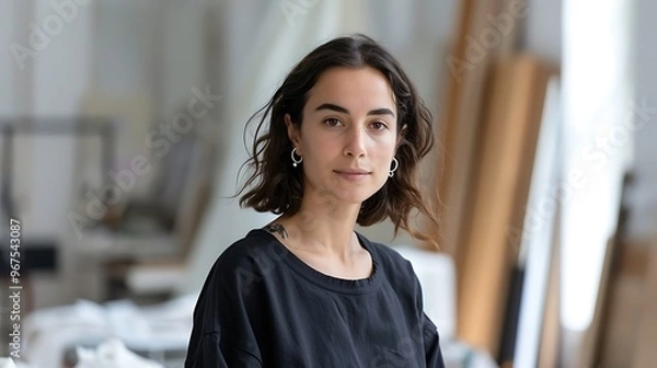 Fototapeta Portrait of a Fashion Designer in a Blurred Design Studio Background, Portrait Shot, Fashion Designer, Design Studio
