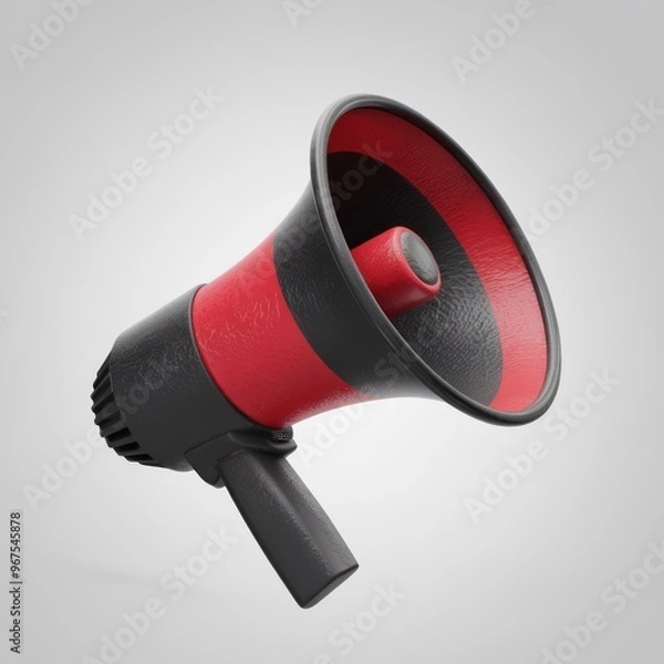 Fototapeta 3D Render of a Black and Red Megaphone Isolated on a Light Background..