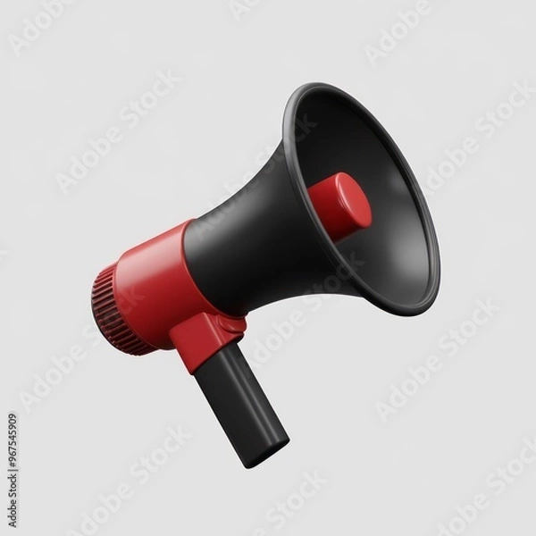 Fototapeta 3D Render of a Black and Red Megaphone Isolated on a Light Background..