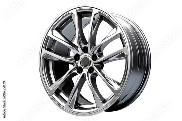 Fototapeta Wheel Alloy car wheels Rim silver chrome or Mag Wheel high performance auto part decoration isolated on transparent background or cut out PNG. Transport vehicles transportation.