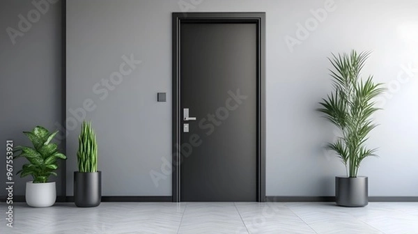 Obraz Modern Minimal Home or Office Entrance with Plants and Decor