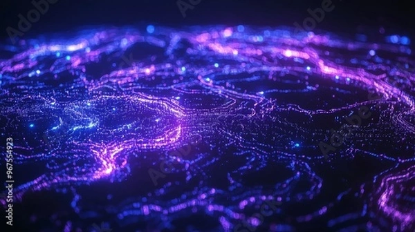 Obraz A 3D rendering of an abstract alien topography planet is used in illustrating big data and the internet of things in a high tech world centered on 5G technology.