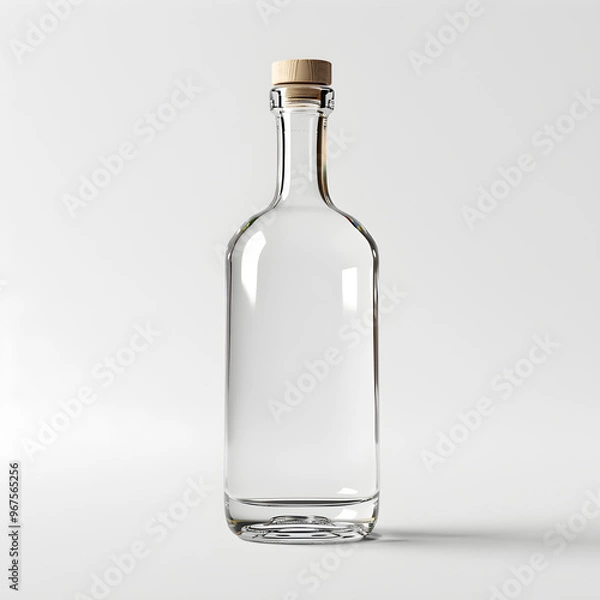Obraz White glass bottle for cognac or whiskey on a white background. Mock up for advertising, branding, product presentation with space for text