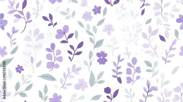 Fototapeta Delicate Floral Pattern with Purple and Mint Colored Leaves and Petals