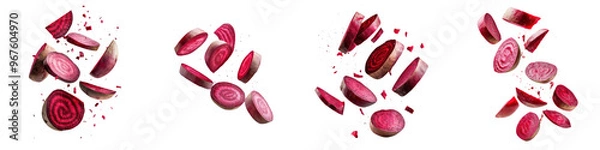 Fototapeta falling beetroot slices on white background,transparent background