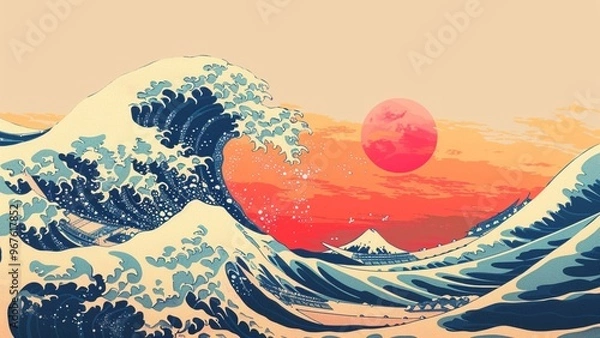 Fototapeta The Great Wave Reimagined: Modern Twist on Traditional Japanese Art