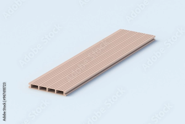 Fototapeta Decking board on gray background. Building materials. Siding planks. Modern composite panel for terrace. Home renovation. 3d render