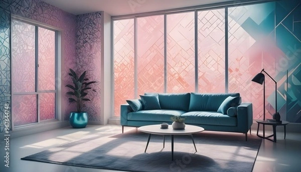 Fototapeta Photo interior modern design room 3d illustration;