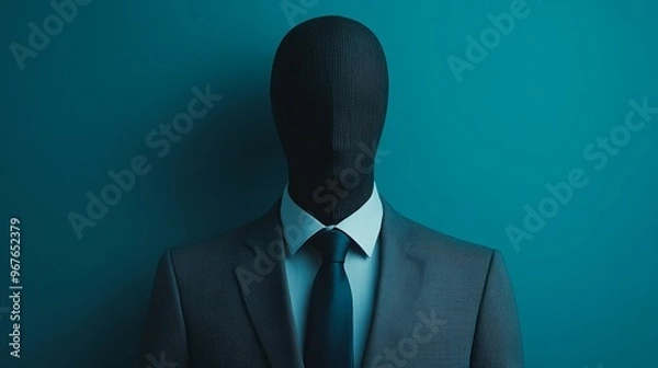 Fototapeta A man in a suit with a tie is wearing a mask