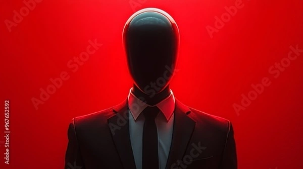 Fototapeta A man in a suit and tie is standing in front of a red background