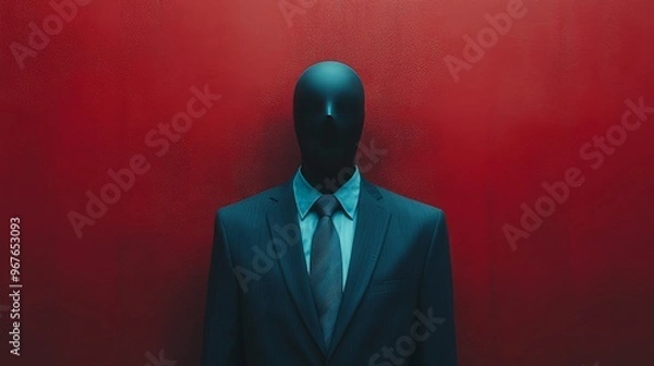 Fototapeta A man in a suit and tie stands in front of a red wall