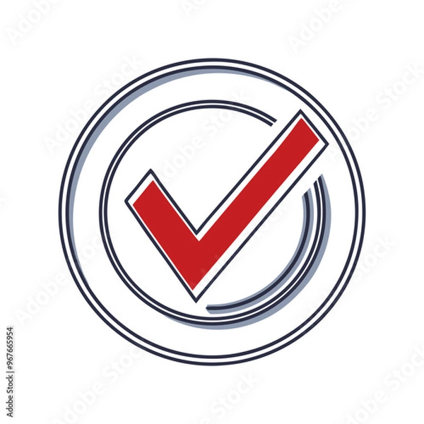 Fototapeta Circular checkmark icon with red tick for approval and completion concept illustration