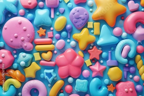 Fototapeta A vibrant, colorful pattern of abstract shapes and forms, creating a fun and playful visual texture.