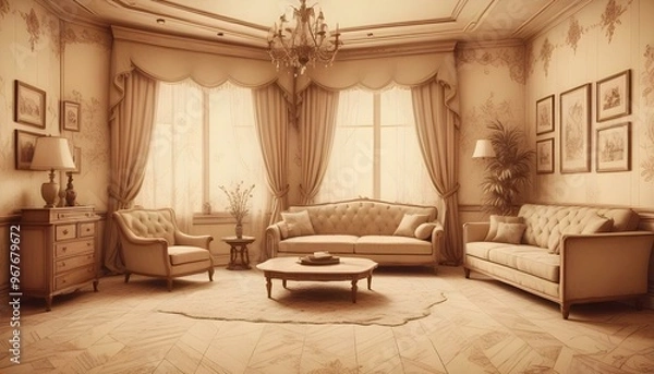 Fototapeta Photo interior modern design room 3d illustration;