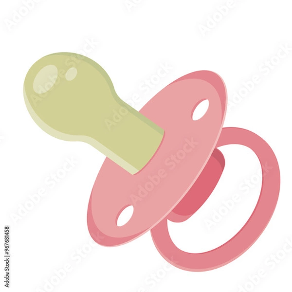 Fototapeta Cute pink rubber or silicone pacifier or pacifier. A newborn care accessory highlighted on a white background. A soft pacifier to calm the baby