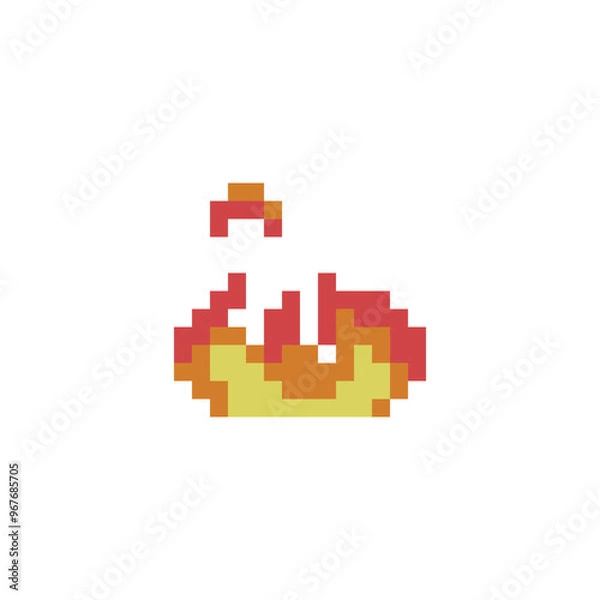 Fototapeta Pixel art fire icon. Knitted design.  Isolated vector illustration. 8-bit sprite. Old school computer graphic style.
