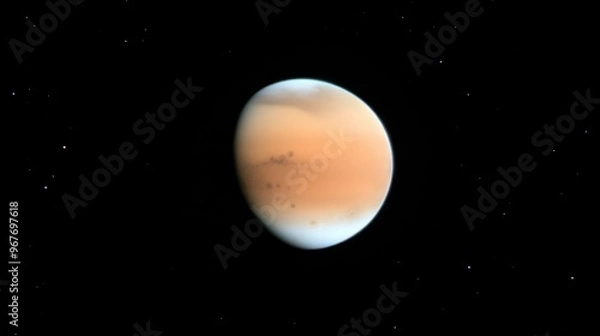 Fototapeta A detailed image of Mars showcasing its reddish surface and atmospheric features.