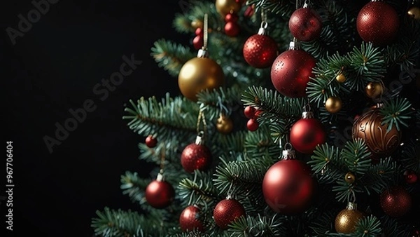 Obraz New Free Close-up on a beautifully decorated Christmas tree best Background 