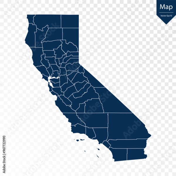 Obraz Transparent - High Detailed Blue Map of California. Vector eps10.	
