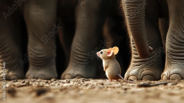 Obraz A Tiny Mouse and Giant Elephant Feet