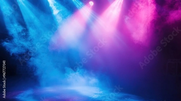 Fototapeta Mystical Blue and Pink Stage Lights with Smoke - Perfect for Event Design and Backgrounds.