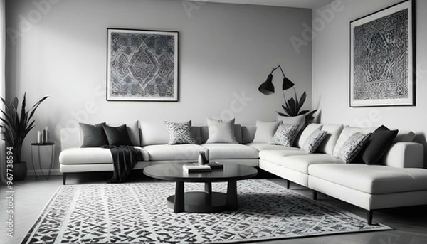 Fototapeta Photo interior modern design room 3d illustration;