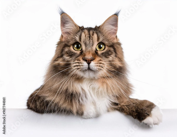 Obraz Cute Cat Against White Background Banner Design with Copy Space