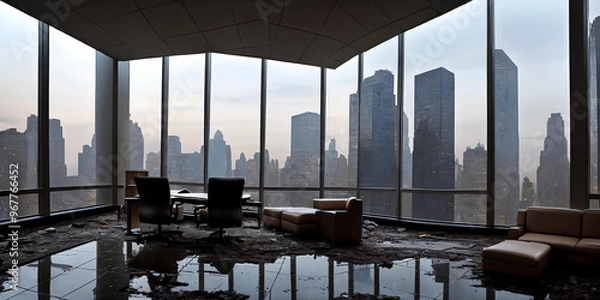 Fototapeta Empty Skyscrapers. Abandoned skyscraper, portraying empty office spaces