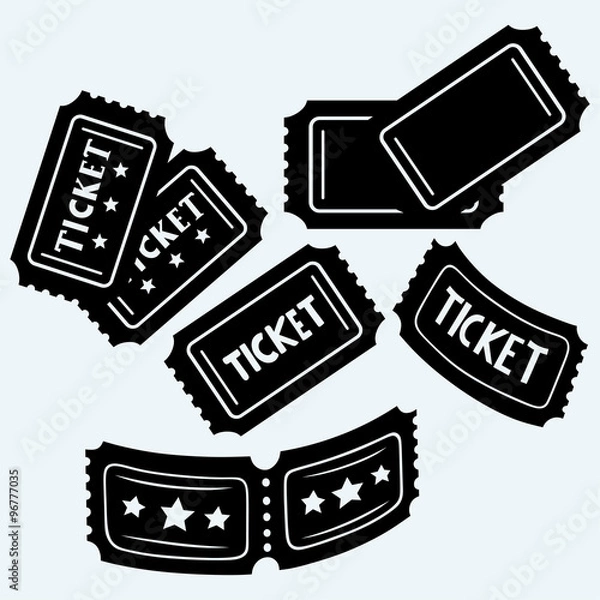 Fototapeta Ustaw bilety kinowe. Izolowany na niebieskim tle. Sylwetki wektorowe