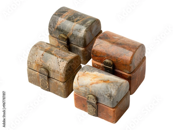 Fototapeta Set of soapstone trinket boxes. PNG