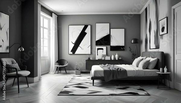 Obraz Photo interior modern design room 3d illustration;