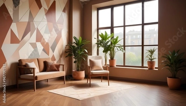 Fototapeta Photo interior modern design room 3d illustration;