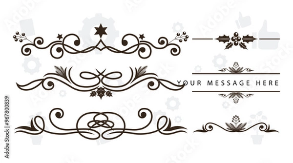 Obraz Set of wreath, flowers, leaf branches in hand drawn pattern. Foliage line art design for wedding, card, invitation, greeting, logo.