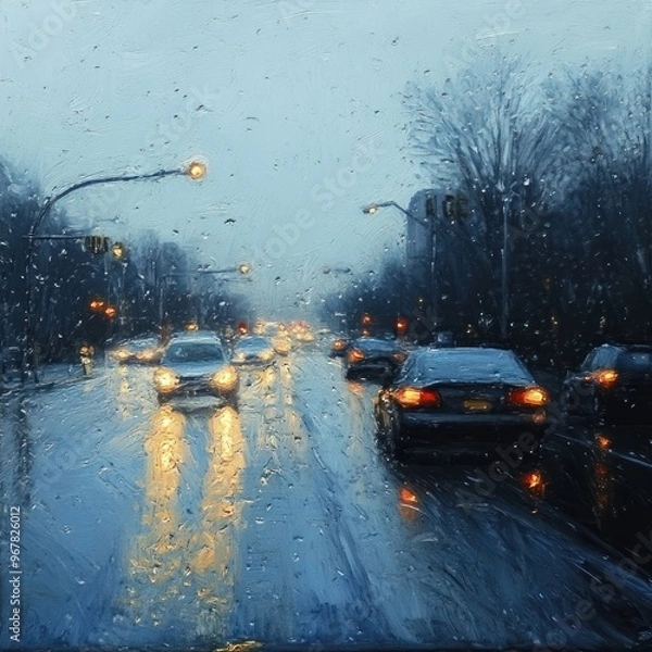 Fototapeta Road in forest in rain