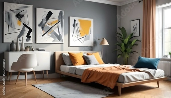 Fototapeta Photo interior modern design room 3d illustration;