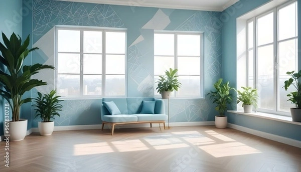 Fototapeta Photo interior modern design room 3d illustration;