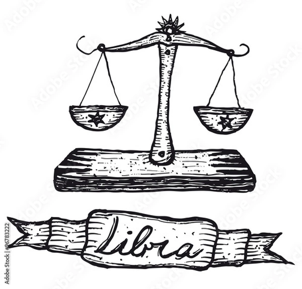 Fototapeta Hand drawn Libra horoscope sign with banner
