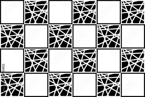 Fototapeta A seamless abstract geometric pattern in black and white, featuring alternating squares with minimalist line designs. Perfect for contemporary decor, textiles, wallpapers, or digital art
