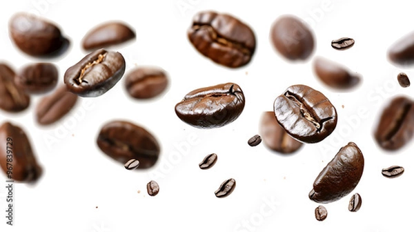 Fototapeta coffee beans falling, insolated o n withe