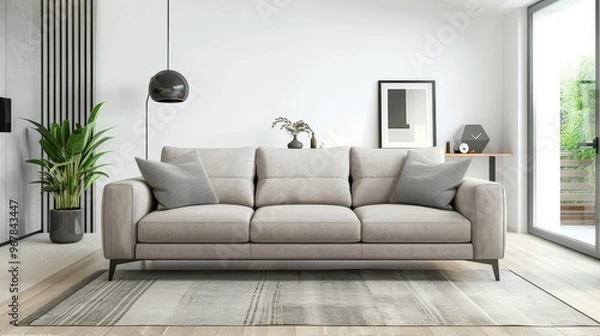 Fototapeta Modern living room interior featuring a stylish sofa, created with 3D rendering