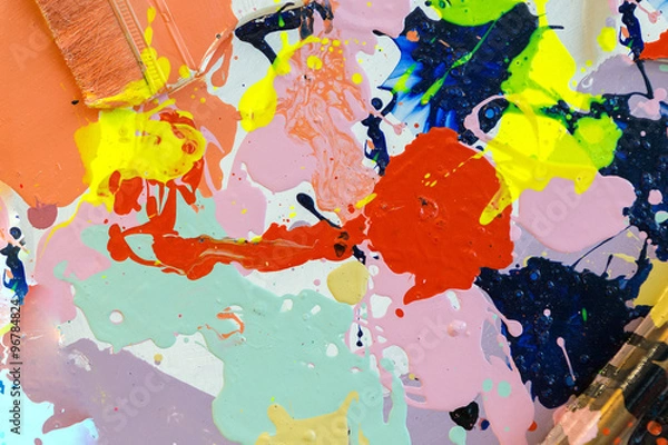 Fototapeta Close up of colorful dirty used color plate