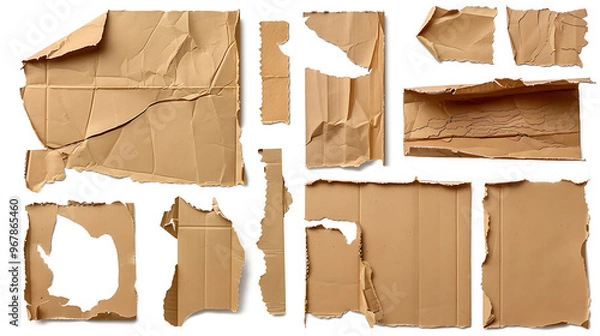 Fototapeta Brown Cardboard paper pieces isolated on white background